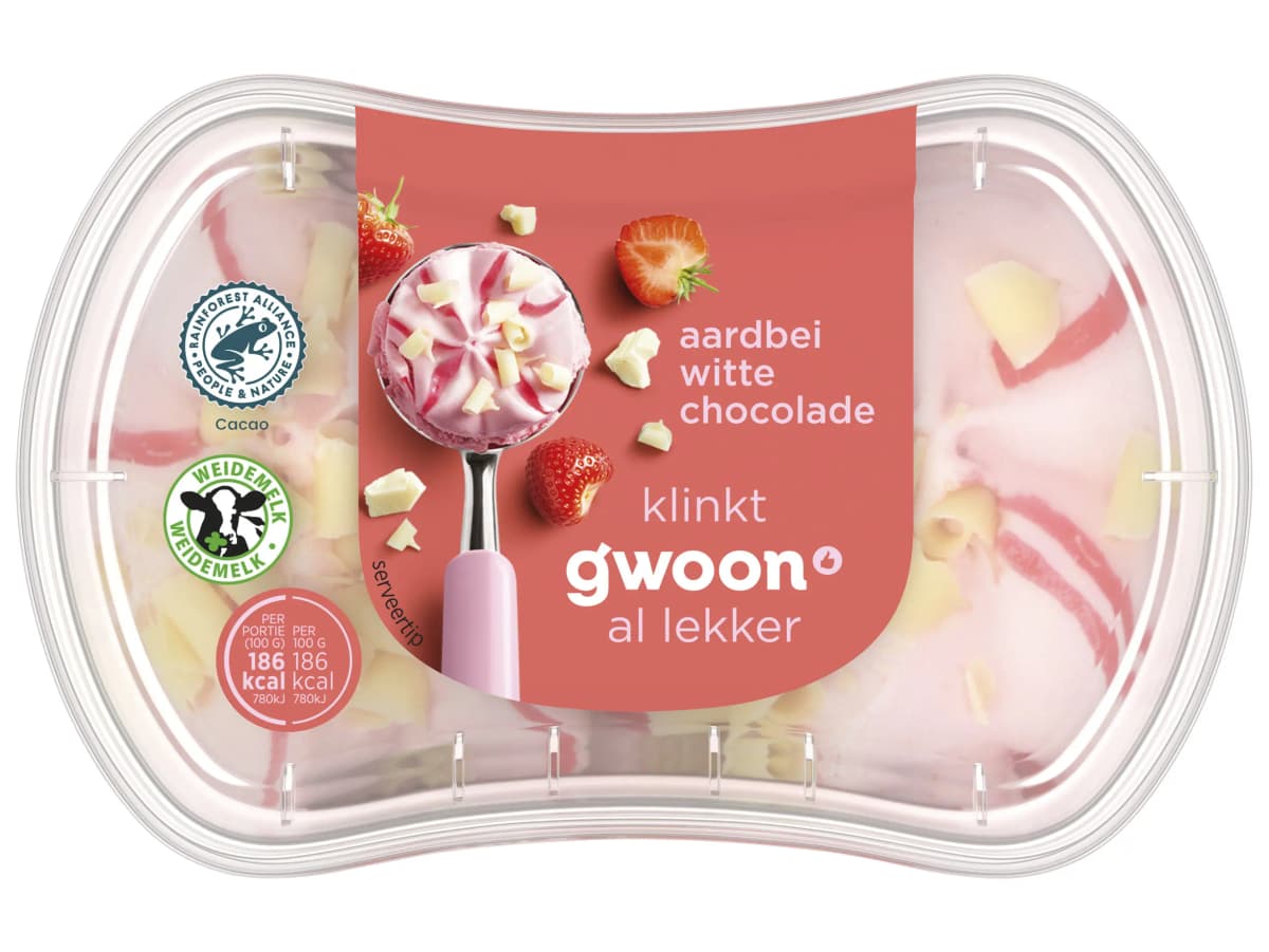 Mini ijsbakje aardbei witte chocolade