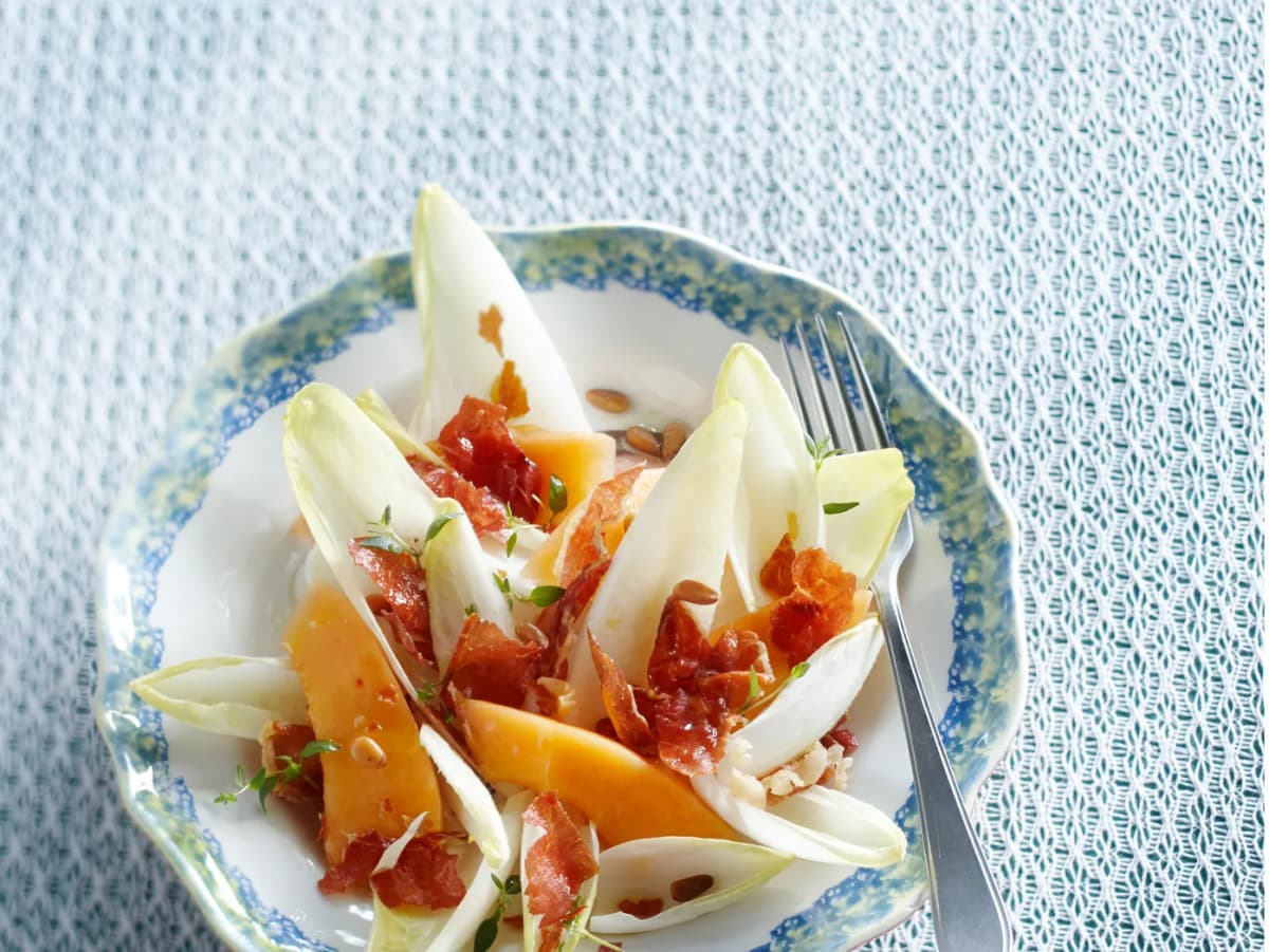 Cantaloupemeloen met krokante Parmaham