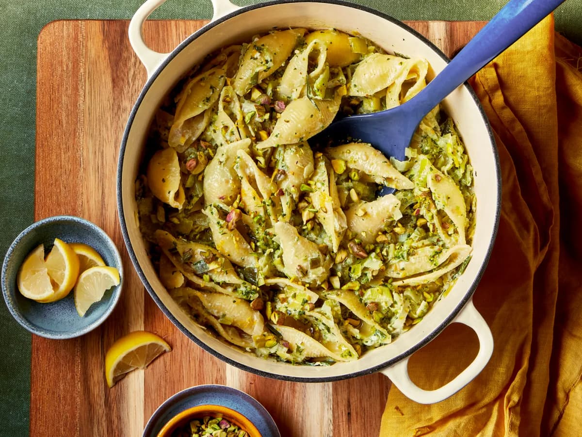 Pasta pesto met prei