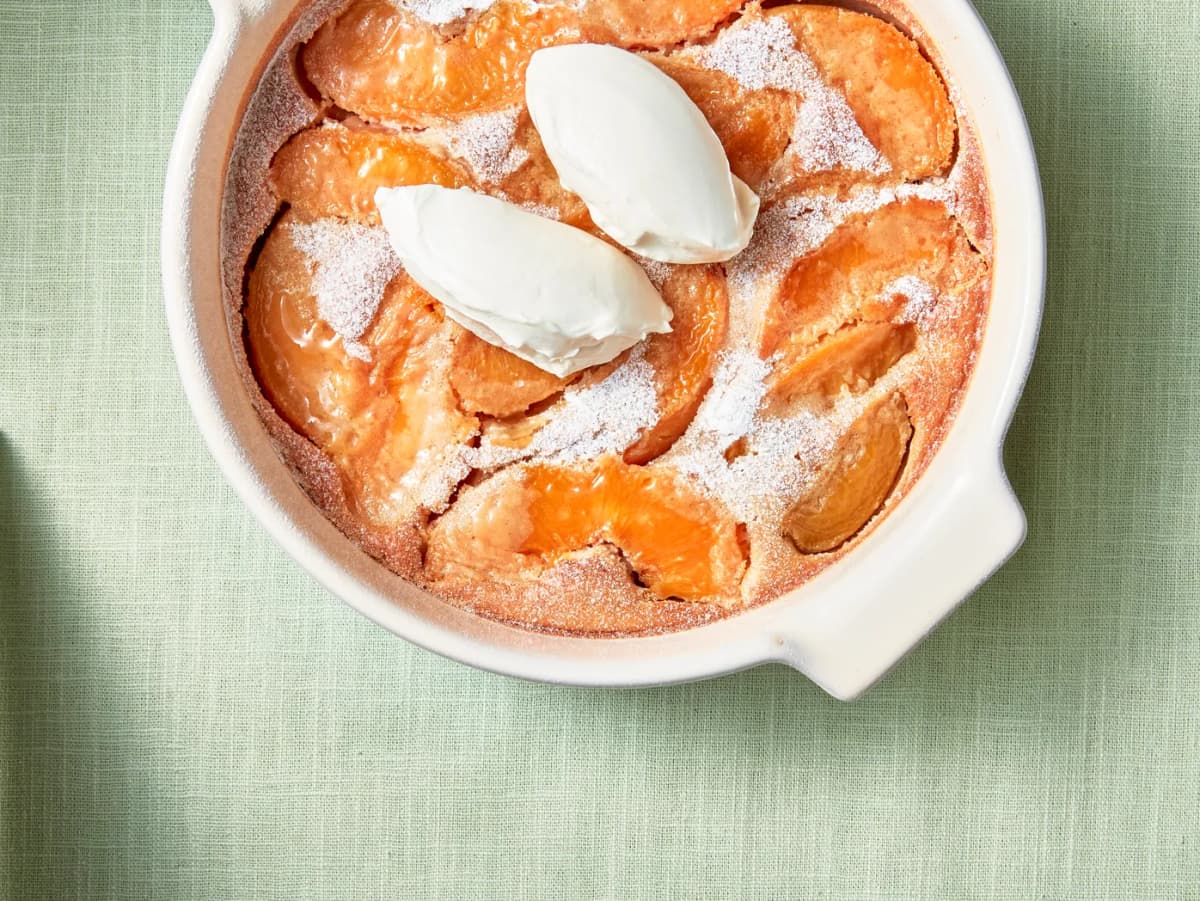 Clafoutis met perzik en mascarpone