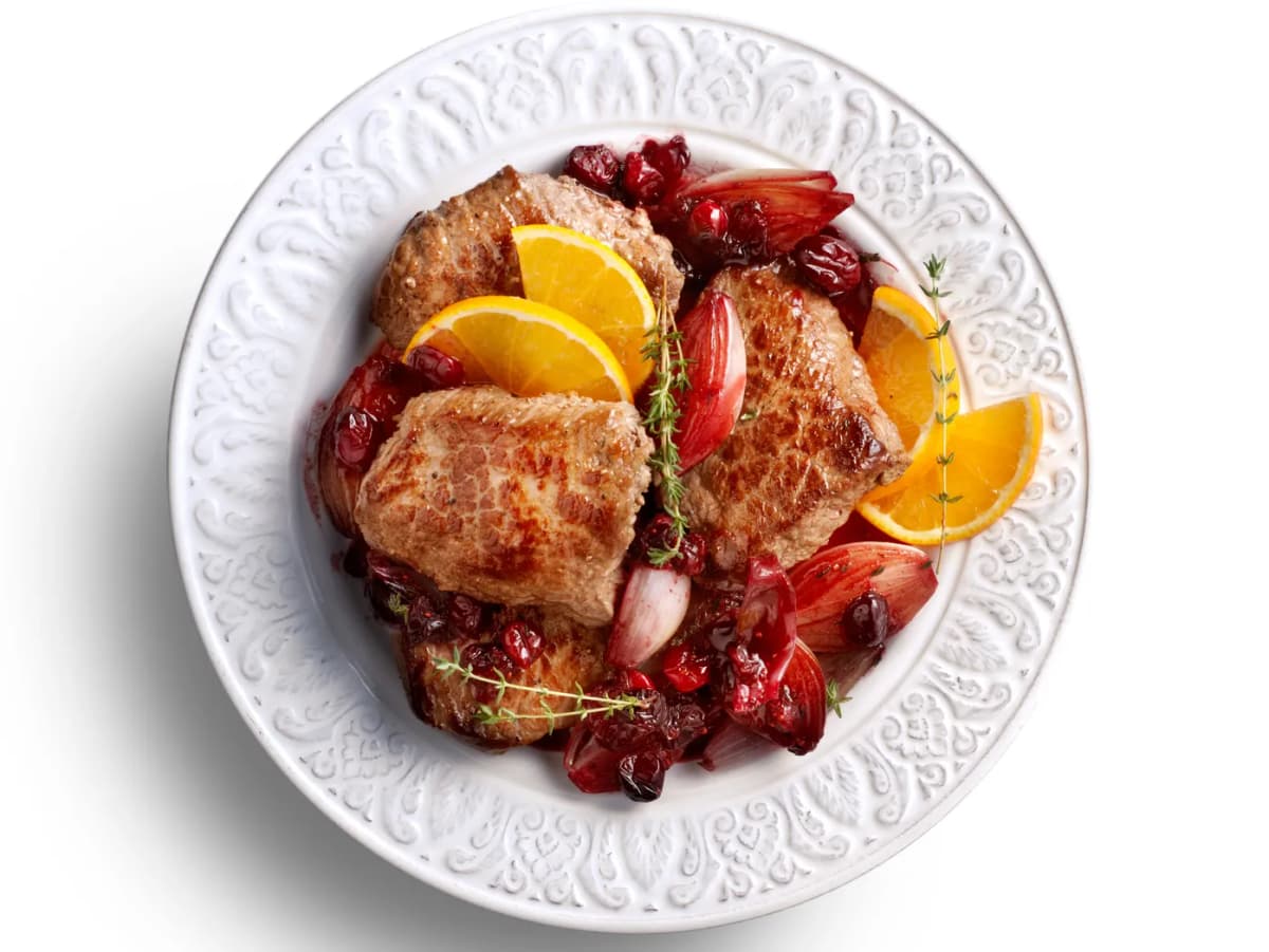 Biefstuk met gekonfijte sjalotjes en cranberry's