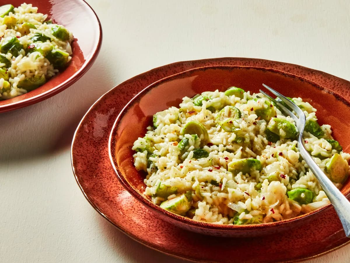 Risotto met spruitjes en oude kaas