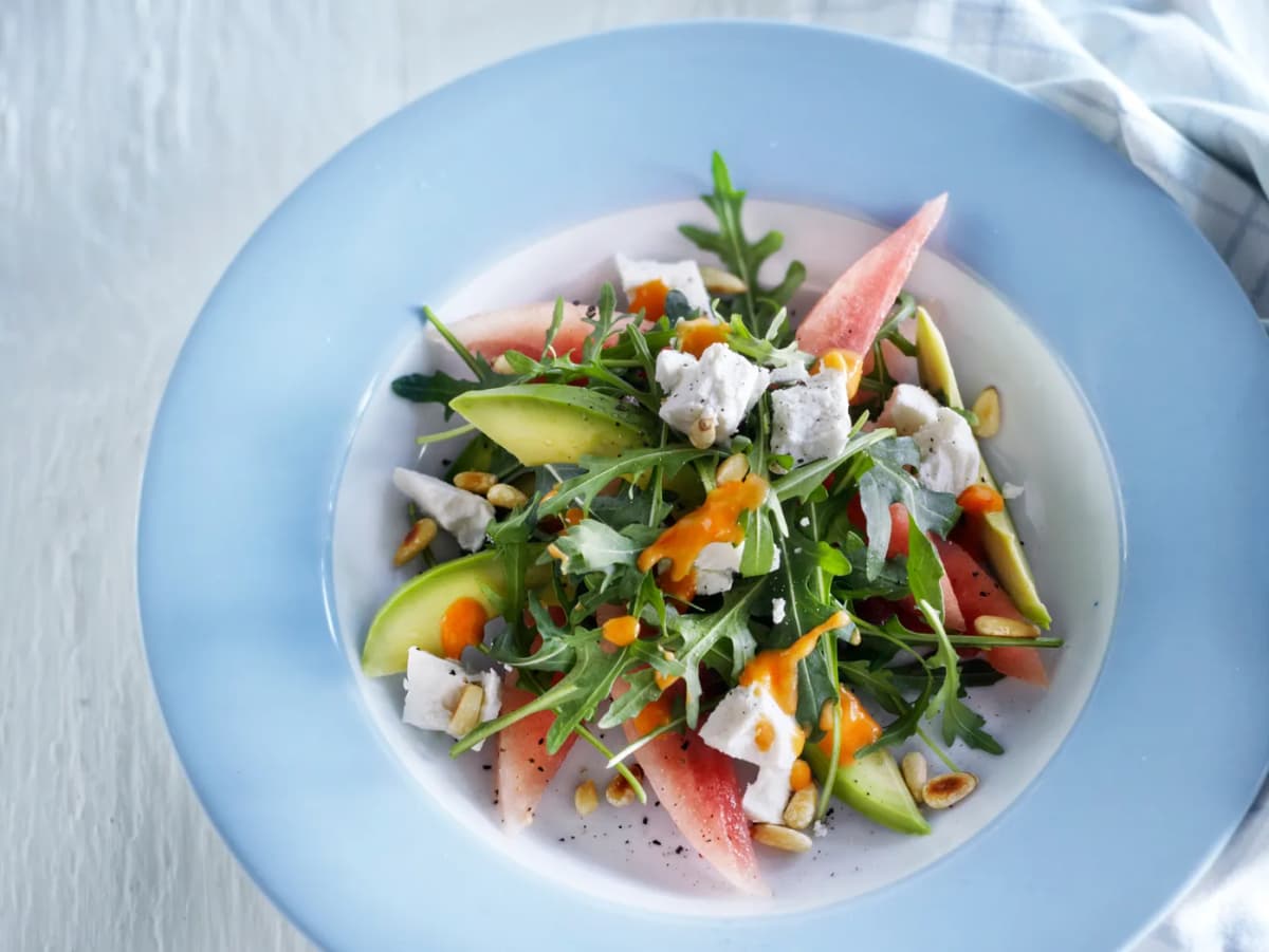 Geitenkaassalade met meloen en avocado