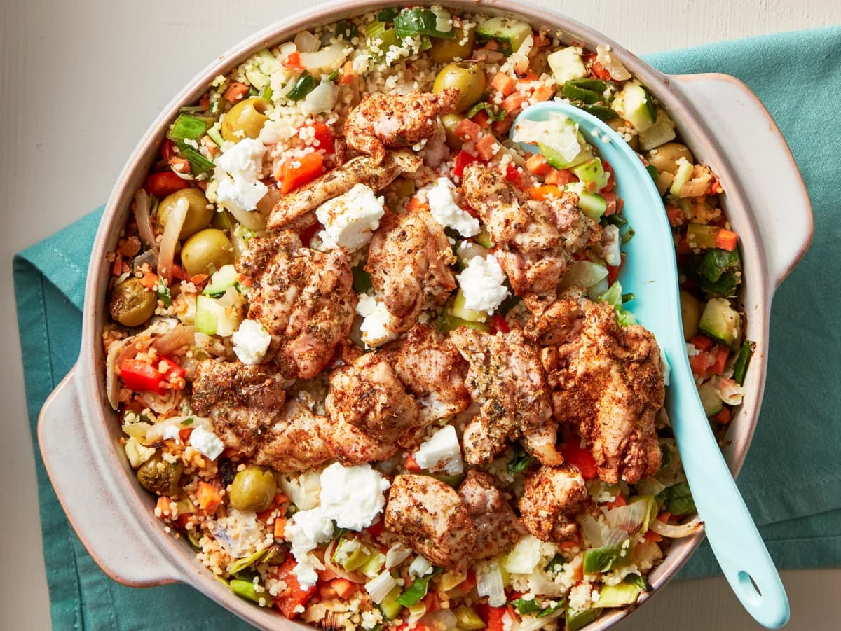 Mediterrane kip en couscous uit de oven